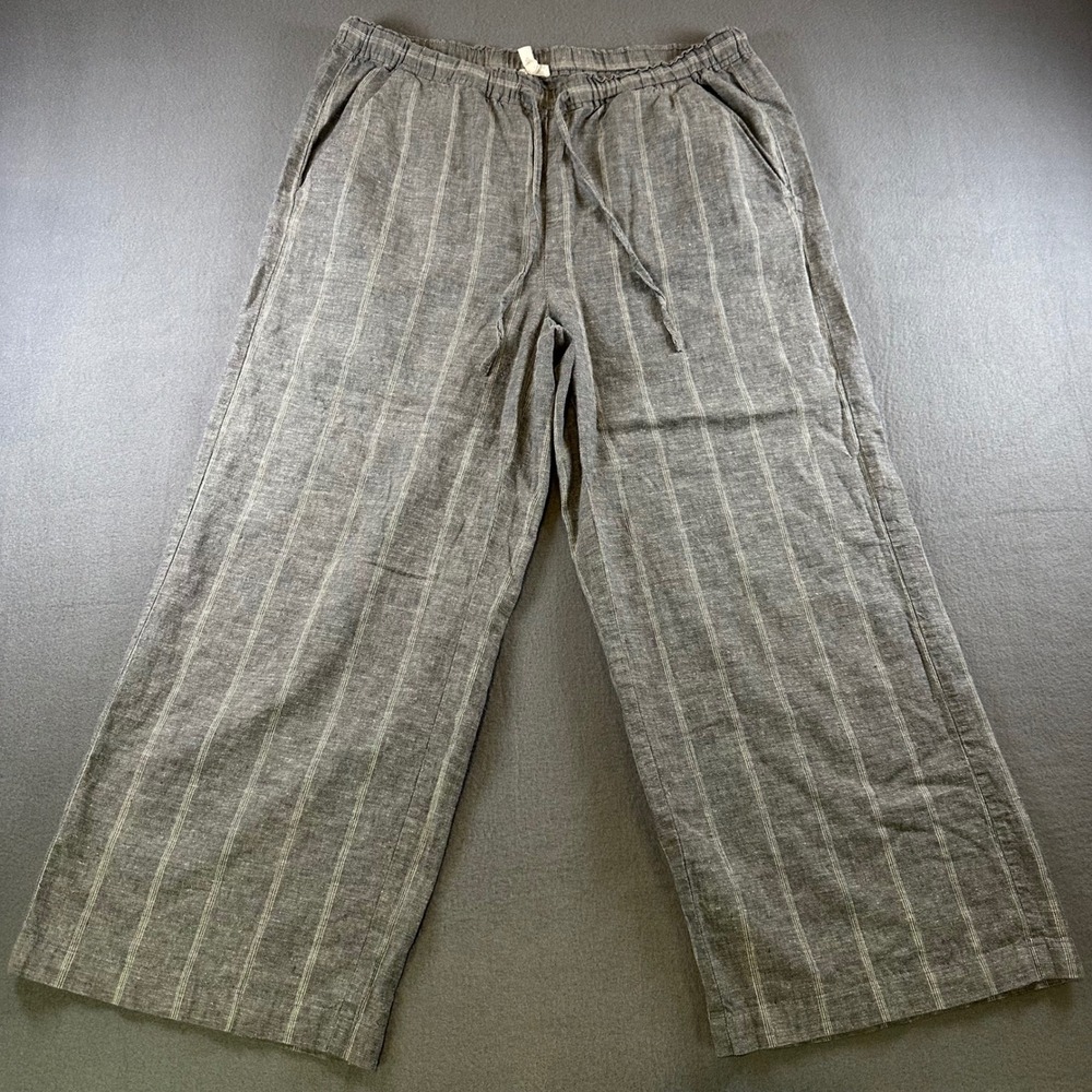 Eileen Fisher Grey Striped Hemp Organic Cotton Wide Leg Pants Small Petite S/P